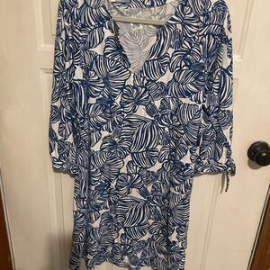 Lilly Pulitzer Blue and White Leaf Print Dress
